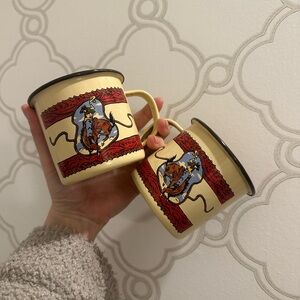 RARE Vintage Round-Up Ranchware Cowboy Coffee Tins Cups Mugs (set of 2)